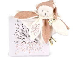 Doudou Darčeková sada Plyšový muchláčik medvedík s čiapočkou 25 cm ružový