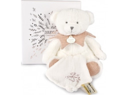 Doudou Darčeková sada Plyšový medvedík s dečkou 30 cm ružový