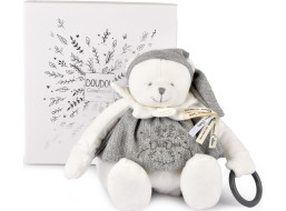 Doudou Darčeková sada Plyšový ľadový medvedík s krúžkom 30 cm sivý