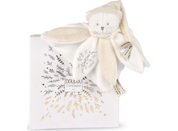 Doudou Darčeková sada Plyšový muchláčik medvedík s čiapočkou 25 cm béžový