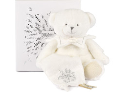 Doudou Darčeková sada Plyšový medvedík s dečkou 30 cm béžový
