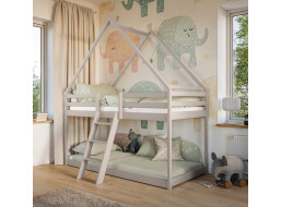 Detská poschodová domčeková posteľ s Montessori lôžkom z masívu borovice SVEN - 200x90 cm - KAŠMÍROVÁ