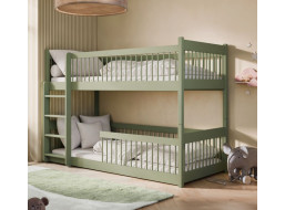 Detská poschodová posteľ s Montessori lôžkom z masívu borovice BOLEK - 200x90 cm - OLIVOVO ZELENÁ