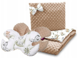 Detská deka do kočíka s vankúšikom a motýlikom - BABYMAM PREMIUM set 3v1 - Africké zvieratká s béžovou minkami
