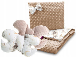 Detská deka do kočíka s vankúšikom a motýlikom - BABYMAM PREMIUM set 3v1 - Medvieďatá s béžovou minkami