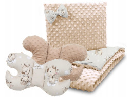 Detská deka do kočíka s vankúšikom a motýlikom - BABYMAM PREMIUM set 3v1 - Žirafa s béžovou minkami