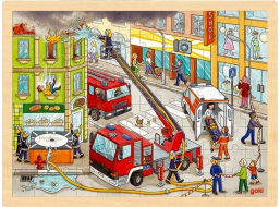 GOKI Drevené puzzle Hasiči 96 dielikov