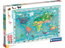 CLEMENTONI Puzzle s hľadaním obrázkov Mapa sveta so zvieratkami MAXI 60 dielikov
