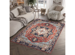 Kusový koberec FLANNEL PRINTED - Ornament - červený/tmavo modrý