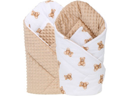 Obojstranná zavinovačka pre bábätká 80x80 cm BABYMAM PREMIUM - Medvedík Teddy s béžovou minkou