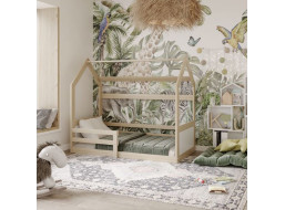 Detská domčeková Montessori posteľ z masívu borovice MIKI - 160x80 cm - prírodná borovica