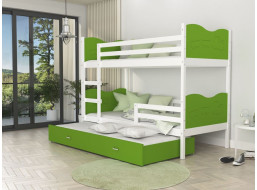 Detská poschodová posteľ s prístelkou MAX Q - 190x80 cm - zeleno-biela - vláčik