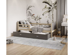 Detská posteľ so zásuvkou MAX S - 190x80 cm - sivá / borovica - vláčik