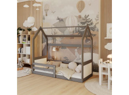 Detská domčeková Montessori posteľ z masívu borovice MIKI - 160x80 cm - šedá