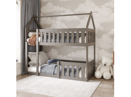 Detská poschodová domčeková posteľ z masívu borovice MINI s Montessori lôžkom - 160x80 cm - šedá