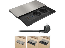 Solight vstavaný blok zásuviek s posuvným krytom, 2 zásuvky, HDMI, USB A + C 20W PD, 2m, strieborný