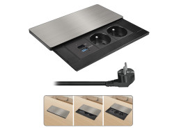 Solight vstavaný blok zásuviek s posuvným krytom, 2 zásuvky, USB A + C 20W PD, 2m, strieborný