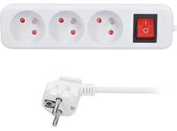Solight predlžovací prívod 3m, 3 zásuvky, vypínač, 16A/3680W, PVC, biely