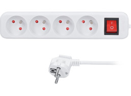 Solight predlžovací prívod 3m, 4 zásuvky, vypínač, 16A/3680W, PVC, biely