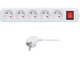 Solight predlžovací prívod 3m, 5 zásuviek, vypínač, 16A/3680W, PVC, biely