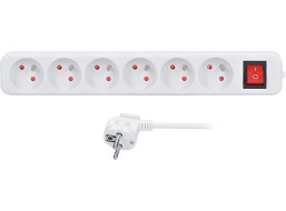 Solight predlžovací prívod 5m, 6 zásuviek, vypínač, 16A/3680W, PVC, biely