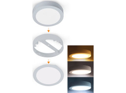 Solight LED mini panel kúpeľňový 2v1, 3CCT, podhľadový / prisadený, 12W, 1020lm, IP54, strieborná, okrúhly