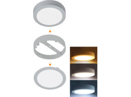 Solight LED mini panel kúpeľňový 2v1, 3CCT, podhľadový / prisadený, 24W, 2040lm, IP54, strieborná, okrúhly