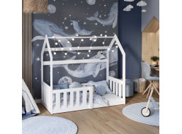 Detská domčeková Montessori posteľ z masívu borovice GOFFY - 160x80 cm - biela