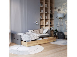 Detská posteľ so šuplíkom TYMON - 200x90 cm - šedá/dub craft