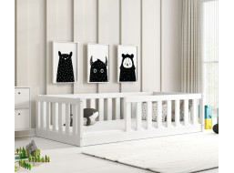 Detská Montessori posteľ z masívu borovice BELLA 160x80 cm - biela