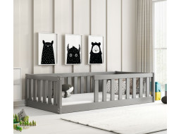Detská Montessori posteľ z masívu borovice BELLA 160x80 cm - grafitová