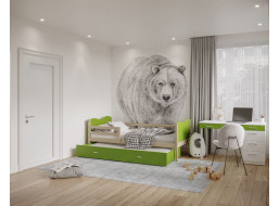 Detská posteľ s prístelkou MAX W - 200x90 cm - zelená / borovica - vláčik