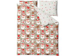 Posteľné obliečky z mikrovlákna HOLLY JOLLY Santa Claus - biele / béžové - 160x200 cm
