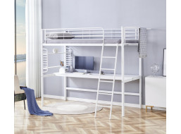 Kovová vyvýšená posteľ s písacím stolom DOLCE - 200x90 cm - biela