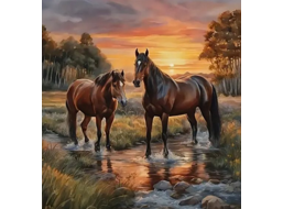 NORIMPEX Diamantové maľovanie Kone v rieke 30x40cm