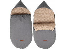 Detský fusak s kapucňou BABYMAM Soft Nature - tmavo šedý melange/béžová minky