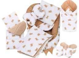 Obojstranné hniezdočko (kokon) pre bábätko - BABYMAM PREMIUM set 7v1 - Medvedík Teddy s béžovou minkami