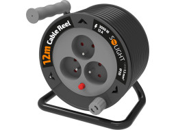 Solight predlžovací prívod na bubne 12m, 3 zásuvky, čierny kábel, 3x 1,5mm2