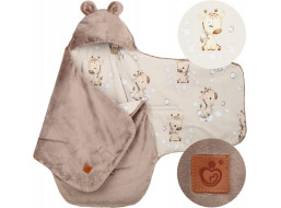 Plyšová zavinovačka s kapucňou BABYMAM do autosedačky - Béžová žirafa/cappuccino