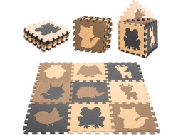 Penová puzzle podložka pre deti 9 prvkov - béžová/hnedá/čierna - 85cm x 85cm x 1 cm