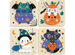 Mudpuppy Drevené halloweenskej puzzle sada 4 puzzle