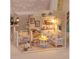 Miniatúra domčeka Obývacia izba retro s LED osvelením