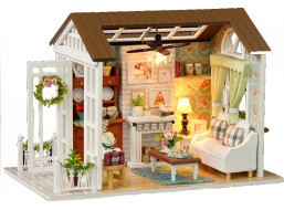 Miniatúra domčeka DIY Obývacia izba pre bábiky s LED osvetlenie