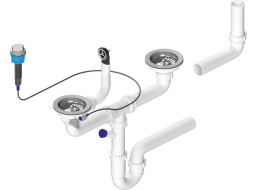 Bruckner Drezový sifón s prepadom, ovládaním a odbočkou, 6/4", pre dvojdrez, vrátane pilety, DN40, biela 155.129.0