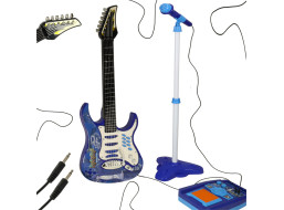 Elektrická rocková gitara so zosilňovačom a mikrofónom pre deti - modrá