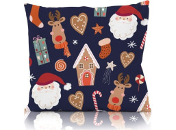 Vianočná obliečka na vankúš HOLLY JOLLY Vianočná dekorácia 45x45 cm - tmavo modrý