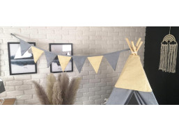 Dekoračná zástavková girlanda BOHO - šedá/béžová