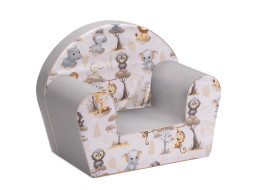 Detské kresielko MINI - Africké zvieratká - biele / šedé