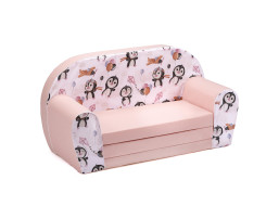 Detská rozkladacia MINI pohovka Tučniaky - biela/ružová