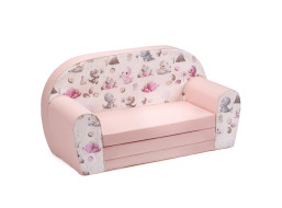 Detská rozkladacia MINI pohovka Dinosaury - krémová/ružová